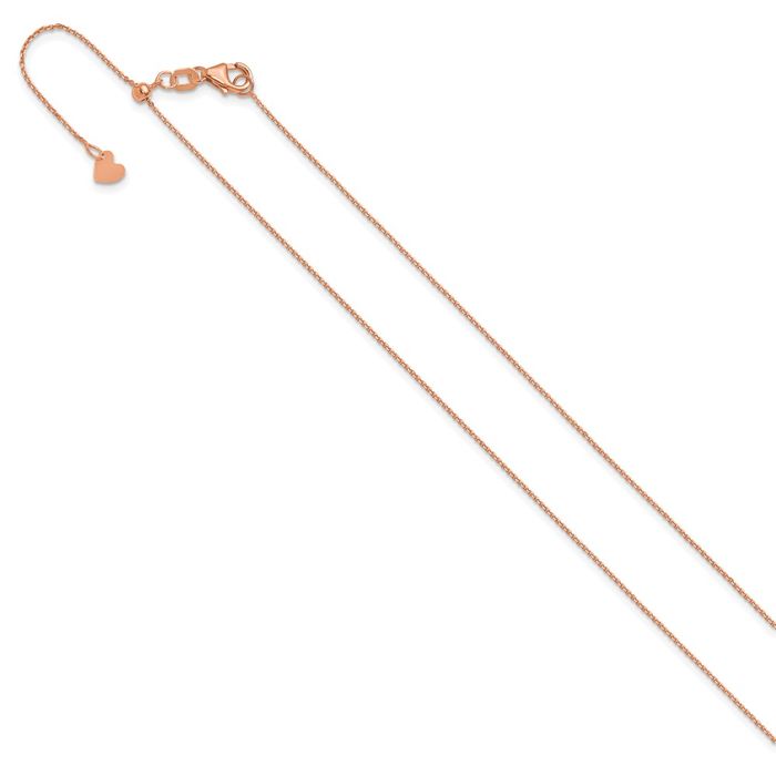 14K Solid Rose Pink Gold Adjustable 1mm Cable Rolo Link Chain Belcher Necklace