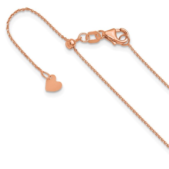 14K Solid Rose Gold Adjustable 1mm Cable Chain Necklace