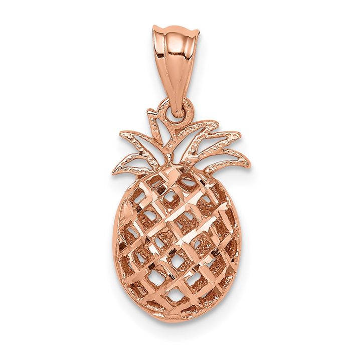 14k outlet solid gold 3D pineapple pendant. Tropical jewelry.