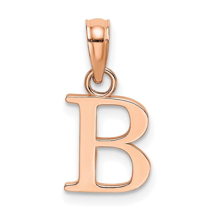 14K Solid Rose Gold Letter B Initial Necklace - Picture 10 of 12