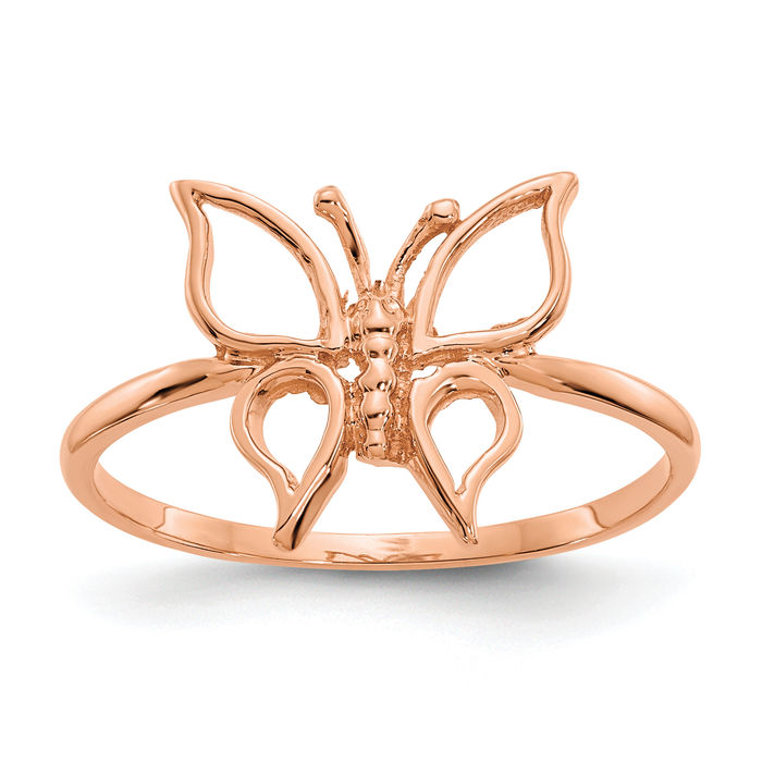 14K Solid Rose Gold Butterfly Statement Ring - Picture 7 of 60