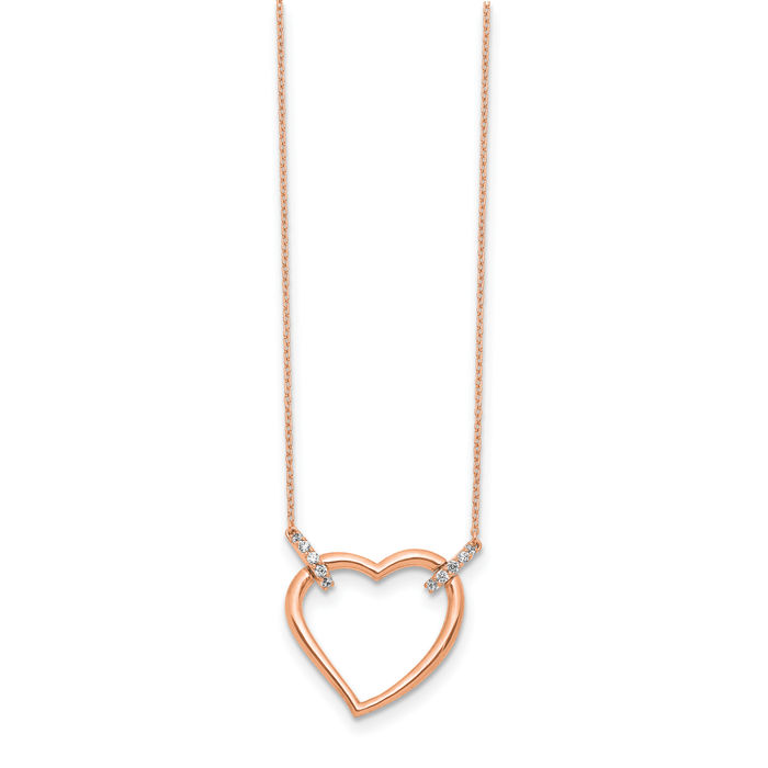 14K Solid Rose Pink Gold Diamond Heart Necklace Love Pendant Friendship Charm Chain