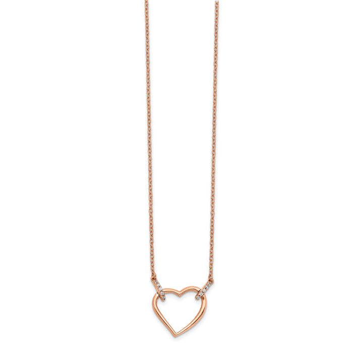 14K Solid Rose Pink Gold Diamond Heart Necklace Love Pendant Friendship Charm Chain