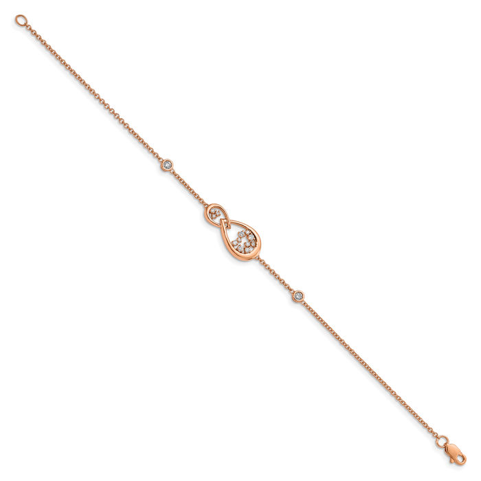 14K Solid Rose Pink Gold Diamond Teardrop Tennis Bracelet