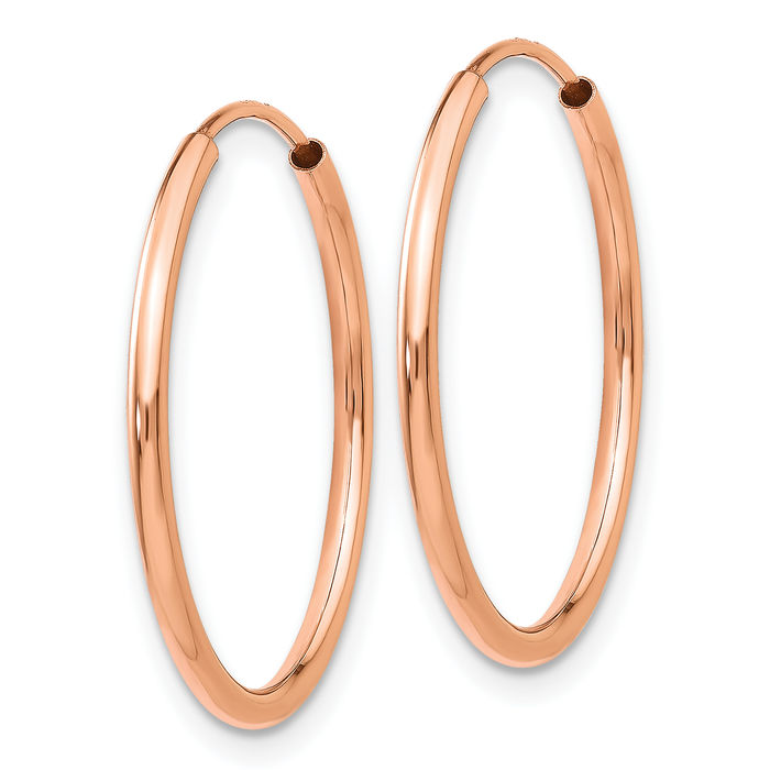 14K Solid Rose Pink Gold Endless Tube Round Medium Hoop Earrings
