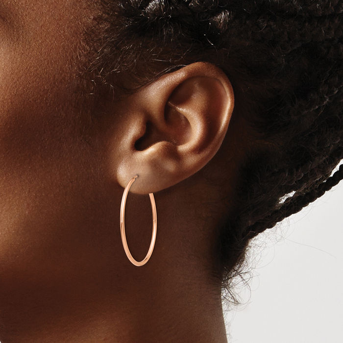 14K Solid Rose Pink Gold Endless Tube Round Medium Hoop Earrings