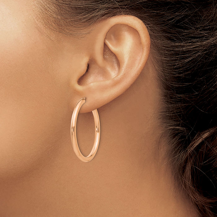 14K Solid Rose Pink Gold Endless Tube Round Medium Hoop Earrings