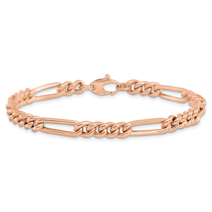 14K Solid Rose Gold Figaro Link Chain Bracelet - Picture 10 of 12