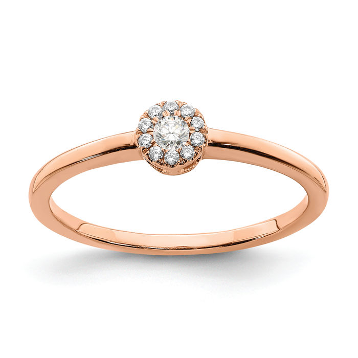 14K Solid Rose Gold Halo Diamond Promise Ring Engagement Wedding Band