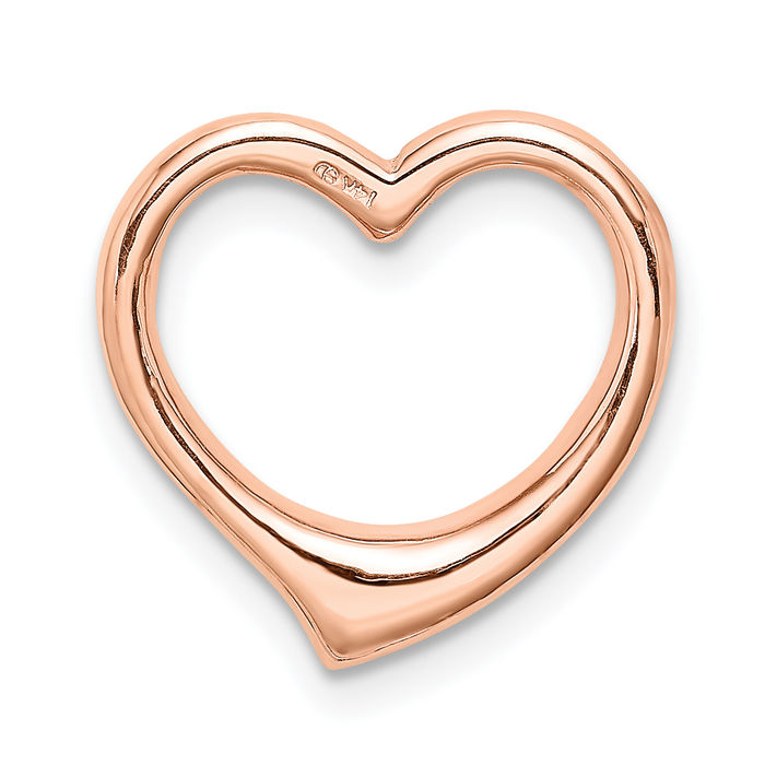 14K Solid Rose Pink Gold Heart Floating Chain Slide Pendant Necklace Charm