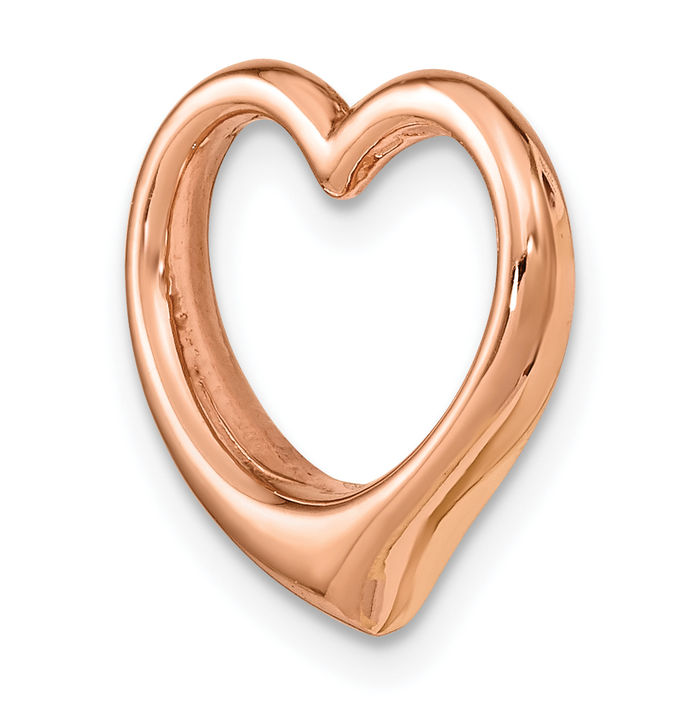 14K Solid Rose Pink Gold Heart Floating Chain Slide Pendant Necklace Charm