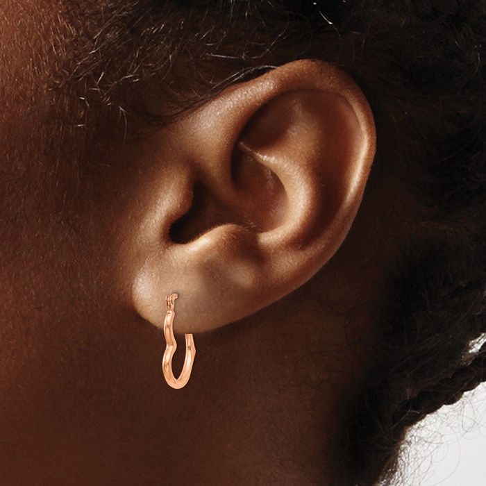 14K Solid Rose Pink Gold Heart Friendship Small Hoop Earrings