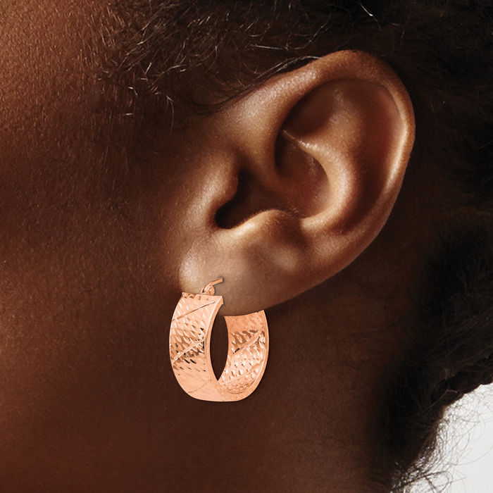 14K Solid Rose Pink Gold Round Medium Hoop Earrings