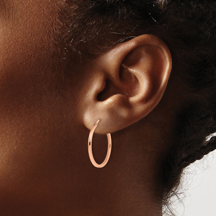 14K Solid Rose Pink Gold Large Hoop Earrings