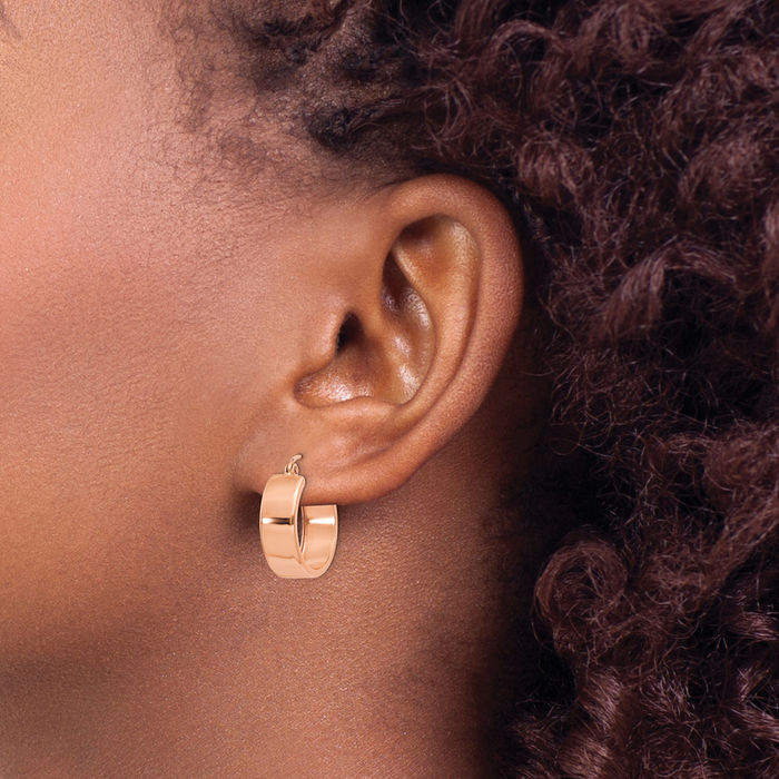14K Solid Rose Pink Gold Small Hoop Earrings