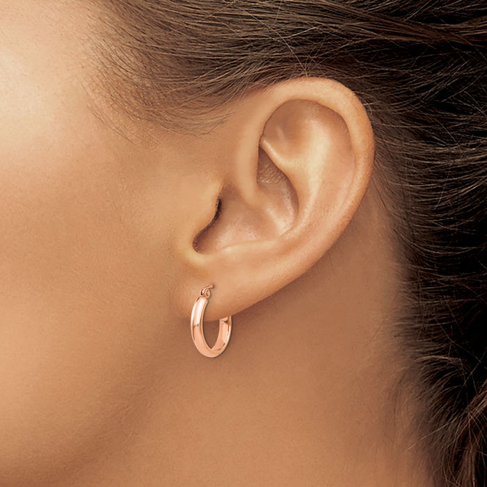 14K Solid Rose Pink Gold Round Small Hoop Earrings