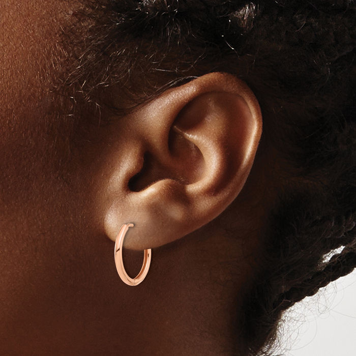 14K Solid Rose Pink Gold Round Small Hoop Earrings