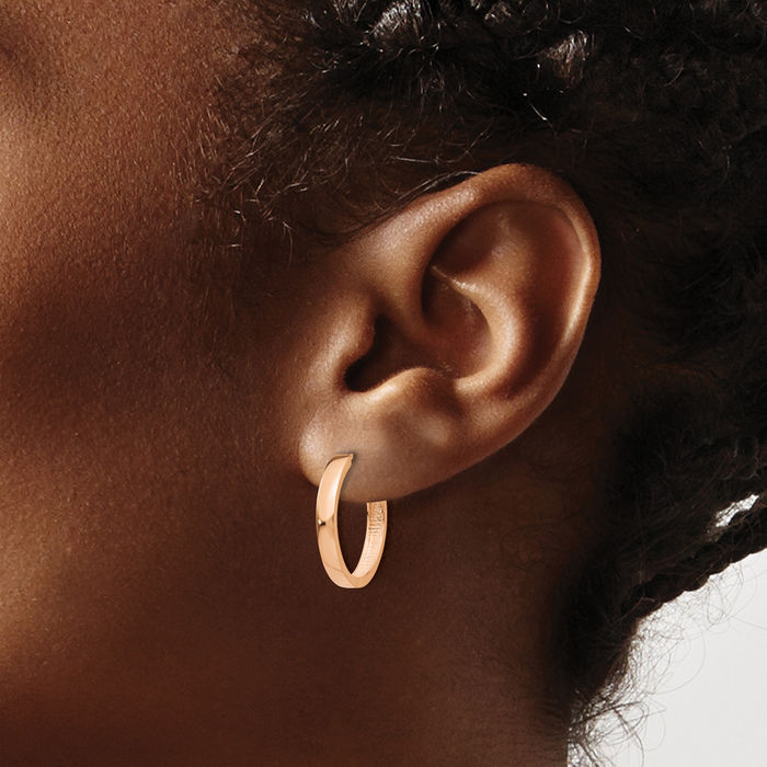 14K Solid Rose Pink Gold Round Small Hoop Earrings