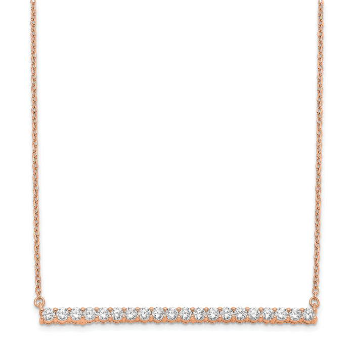 14K Solid Rose Pink Gold Lab Diamond Bar Necklace