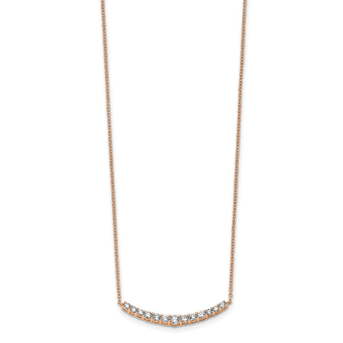 14K Solid Rose Pink Gold Lab Diamond Bar Necklace Chain