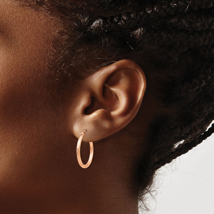14K Solid Rose Pink Gold Round Medium Hoop Earrings