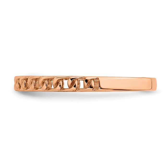 14K Solid Rose Gold Link Chain Statement Ring - Picture 10 of 52