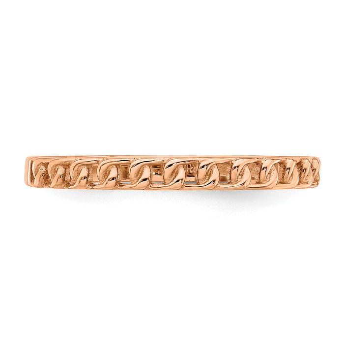 14K Solid Rose Gold Link Chain Statement Ring - Picture 11 of 52