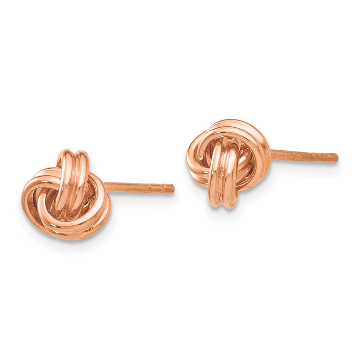 14K Solid Rose Pink Gold Twisted Love Knot Symbol Stud Earrings