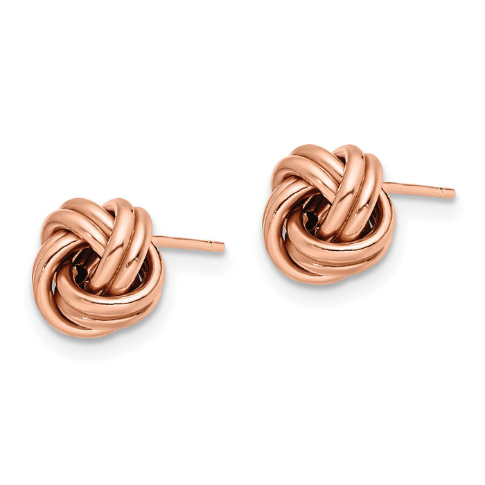 14K Solid Rose Pink Gold Twisted Love Knot Symbol Stud Earrings