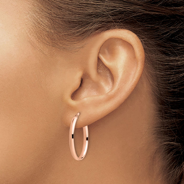 14K Solid Rose Pink Gold Oval Medium Hoop Earrings