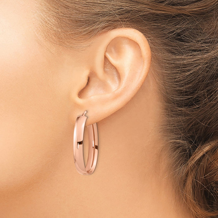 14K Solid Rose Pink Gold Oval Medium Hoop Earrings