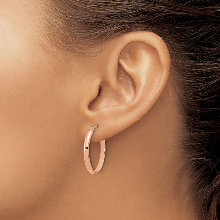 14K Solid Rose Pink Gold Oval Hoop Earrings