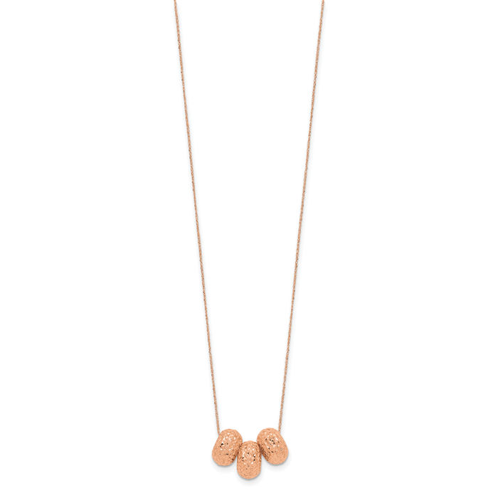 14K Solid Rose Pink Gold Rope Beads Necklace Chain