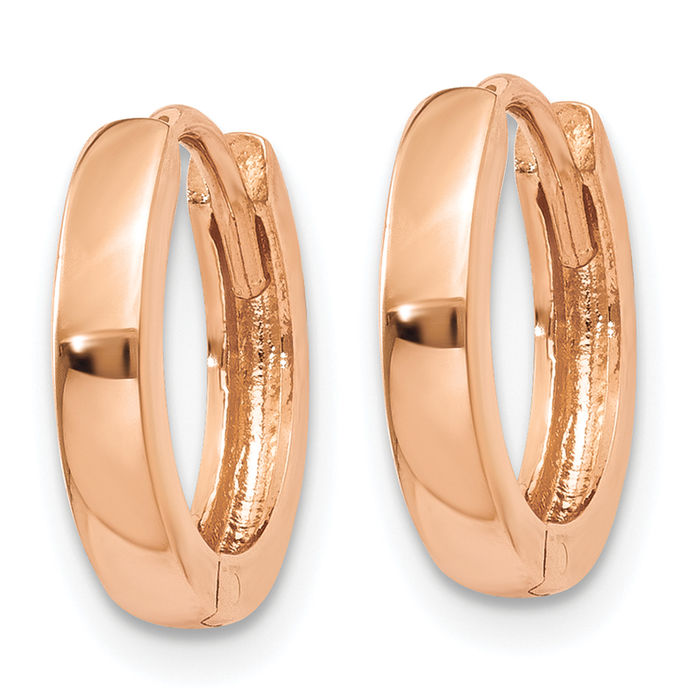 14K Solid Rose Pink Gold Round Huggie Small Hoop Earrings