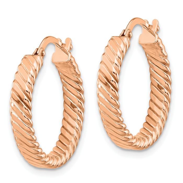 14K Solid Rose Pink Gold 3mm Round Medium Hoop Earrings