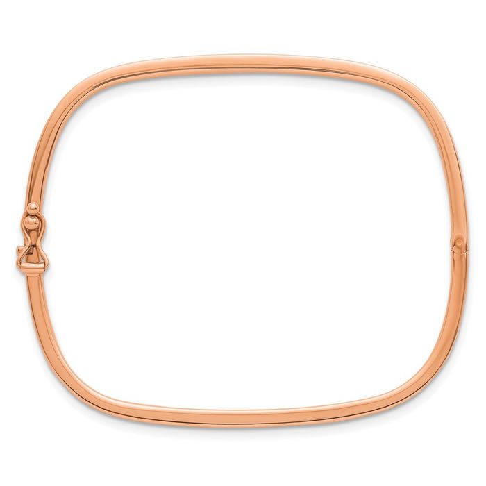 14K Solid Rose Pink Gold Square 2.7mm Bangle Bracelet