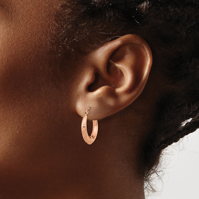 14K Solid Rose Pink Gold Small Hoop Earrings