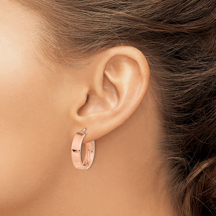 14K Solid Rose Pink Gold Round Medium Hoop Earrings