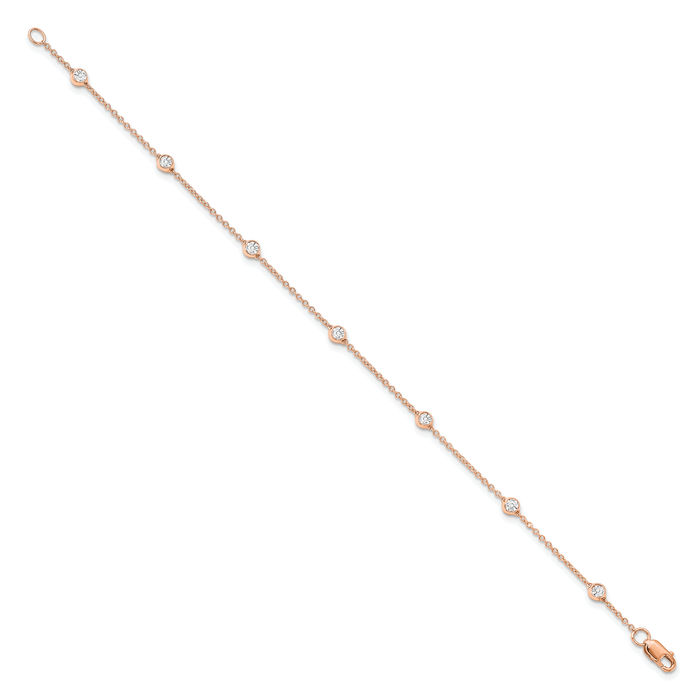 14K Solid Rose Pink Gold Lab Diamond Seven Station Tennis Bracelet