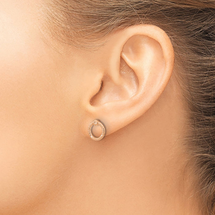 14K Solid Rose Pink Gold Twisted Circle Round Stud Earrings