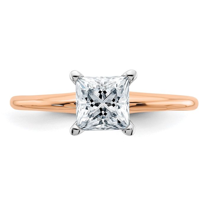 14K Solid Rose Pink Gold 5.5mm Princess-Cut Square Moissanite Solitaire Engagement Ring