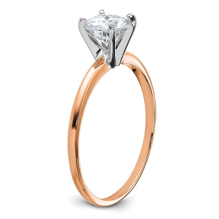 14K Solid Rose Pink Gold 6mm Round Moissanite Solitaire Engagement Ring