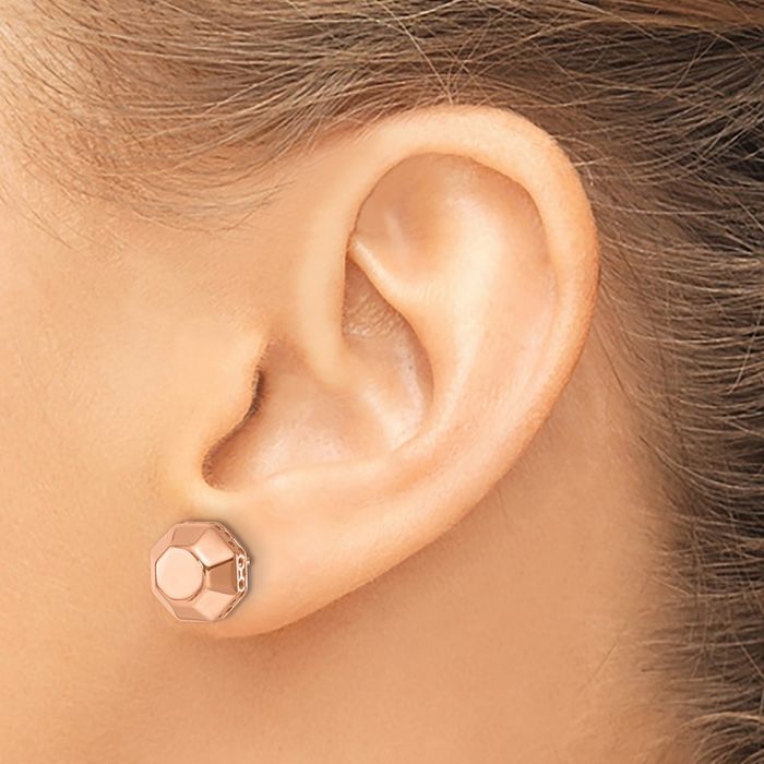 14K Solid Rose Pink Gold Edge Octagon Stud Earrings