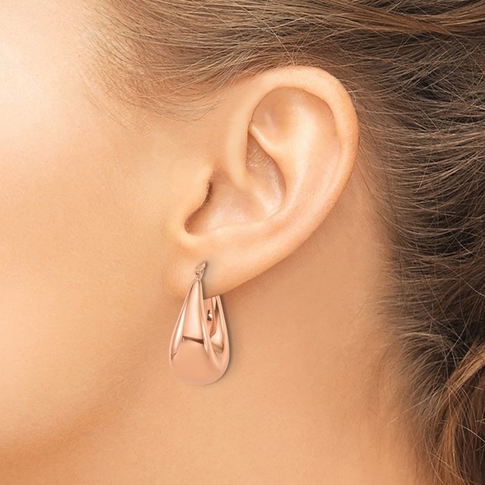 14K Solid Rose Pink Gold Graduated Oval Medium Hoop Earrings