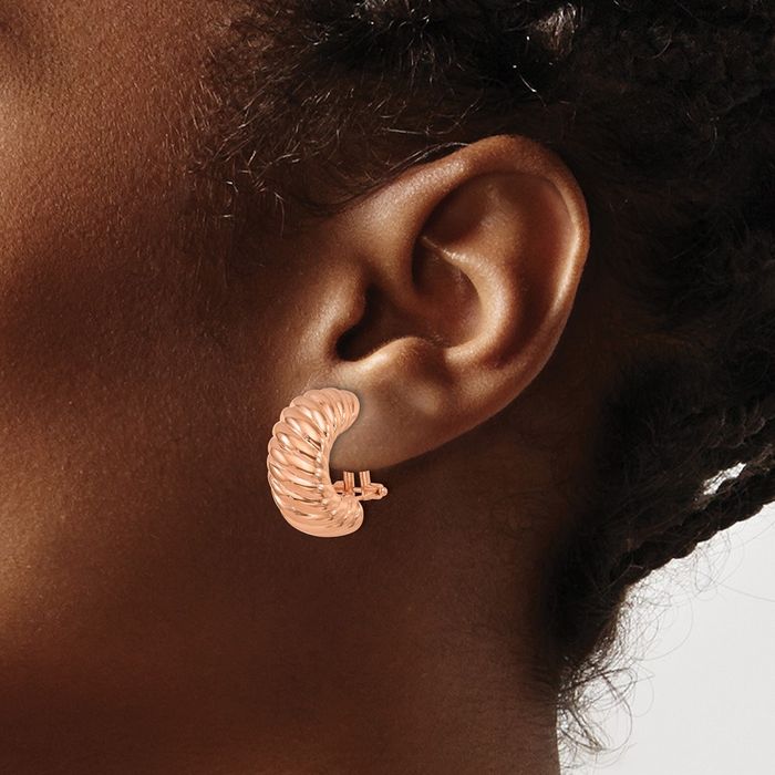 14K Solid Rose Pink Gold Omega Clip Back Post Hoop Earrings