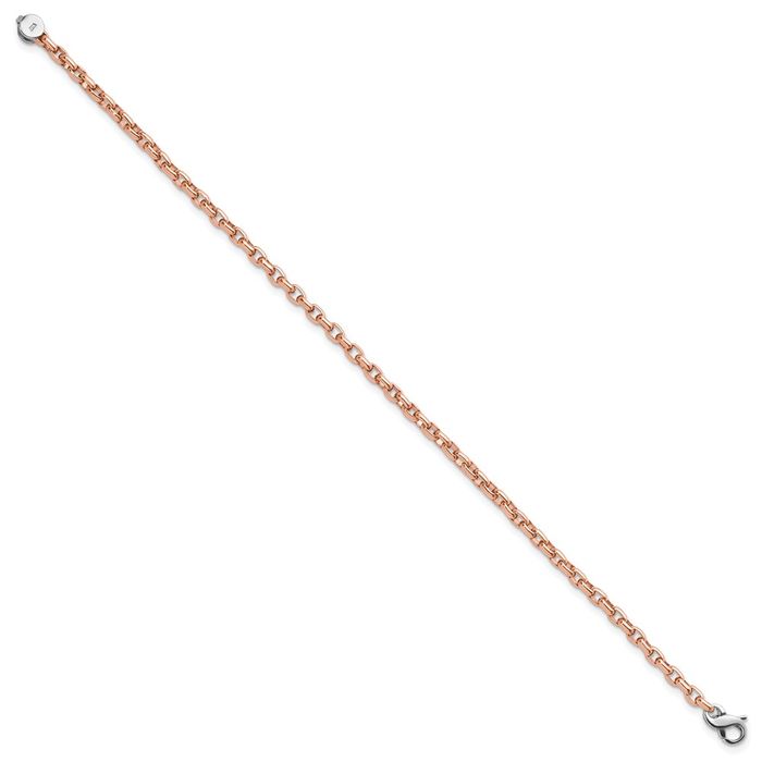 14K Solid Two Tone Rose White Gold 3.5mm Oval Cable Rolo Link Chain Bracelet