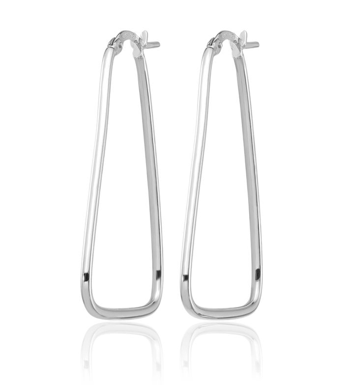 14K Solid 1.5mm White Gold Triangle Drop Dangle Medium Hoop Earrings