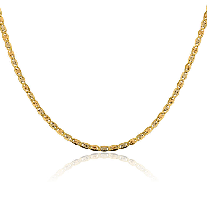 14K Solid 2.75mm Tri Color Pink White Yellow Gold Valentino Chain Necklace