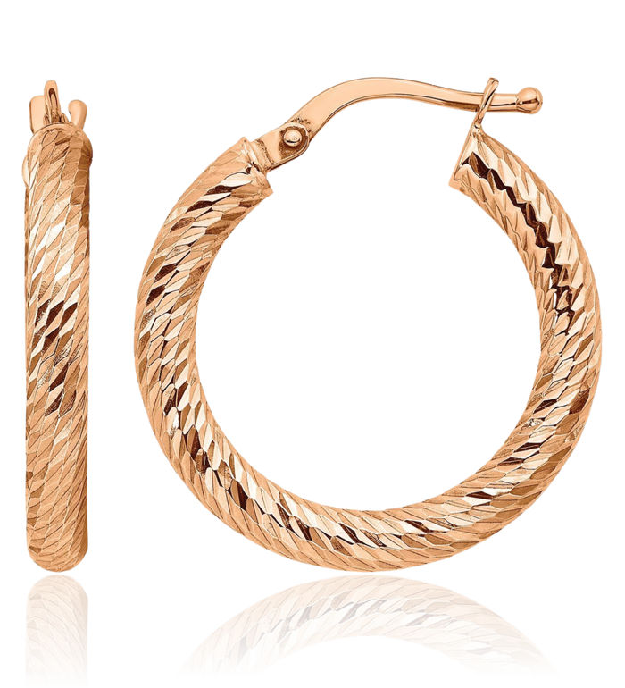14K Solid 3mm Rose Pink Gold Round Medium Hoop Earrings