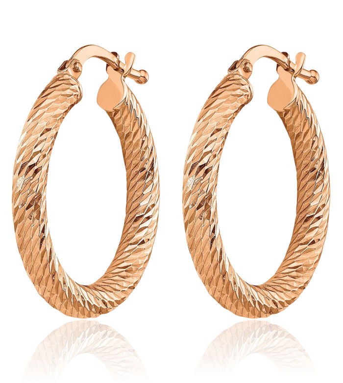 14K Solid Rose Pink Gold Round Medium Hoop Earrings